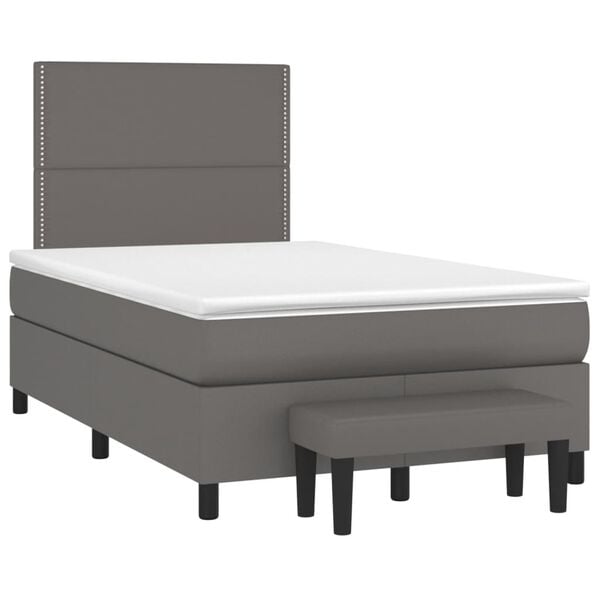 vidaXL Boxspring met matras kunstleer grijs 120x190 cm