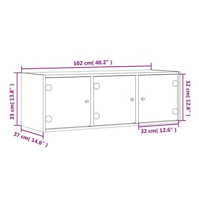 vidaXL Wandkast met glazen deuren 102x37x35 cm betongrijs