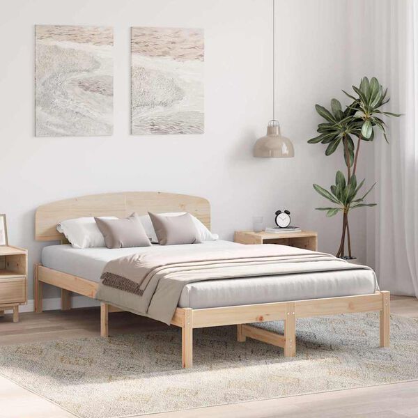 vidaXL Bedframe met hoofdeinde Naturel 135 x 190 cm Massief grenenhout