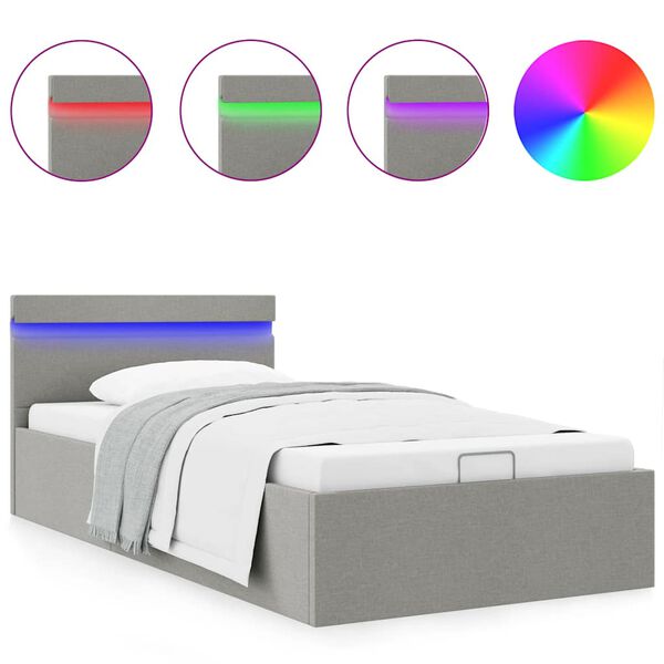 vidaXL Bedframe met opbergruimte en LED stof lichtgrijs 90x200 cm
