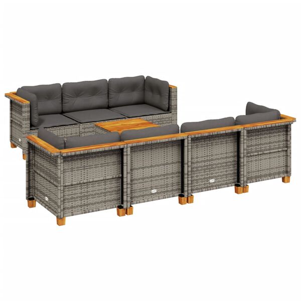 vidaXL 8-delige Loungeset met kussens poly rattan grijs