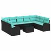vidaXL Tuinbankenset 10 st Zwart en Turquoise poly rattan
