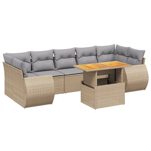 vidaXL 8-delige Loungeset met kussens poly rattan beige