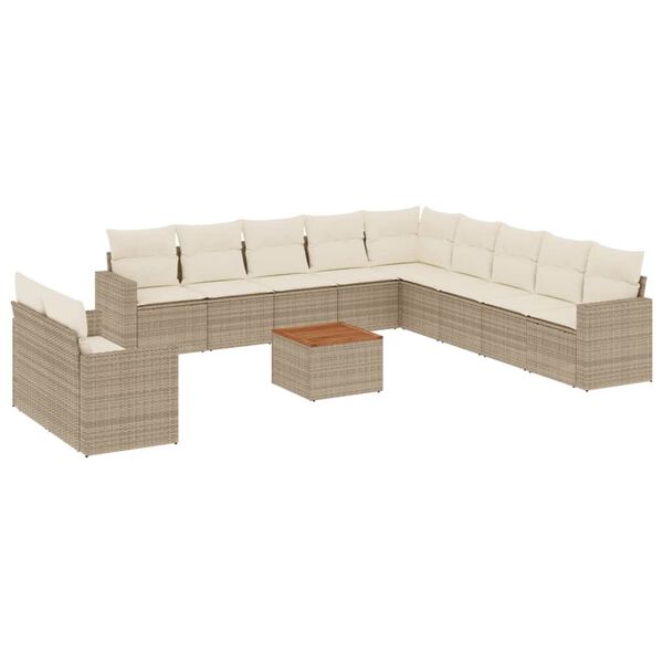 vidaXL 12-delige Loungeset met kussens poly rattan beige