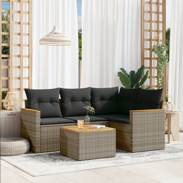 vidaXL 5-delige Loungeset met kussens poly rattan grijs