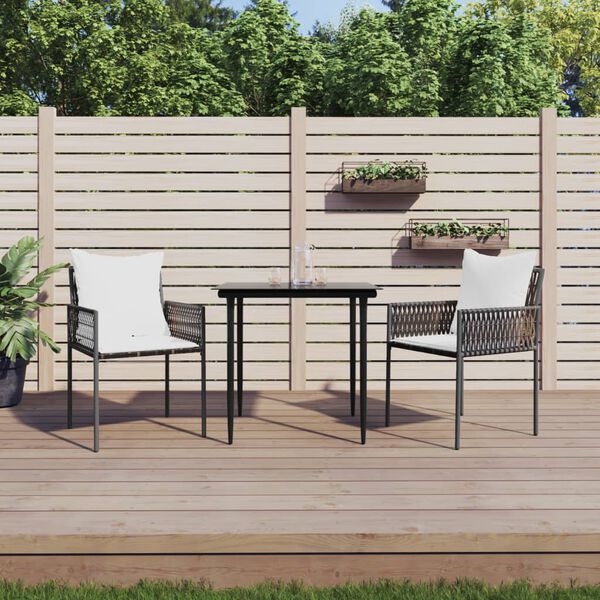 vidaXL 3-delige Tuinset met kussens poly rattan en staal