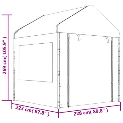 vidaXL Prieel met dak 17,84x2,28x2,69 m polyetheen wit