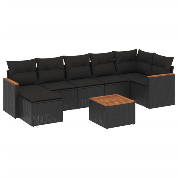 vidaXL 8-delige Loungeset met kussens poly rattan zwart