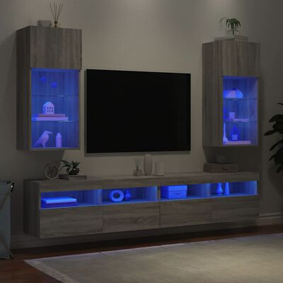 vidaXL Tv-meubels met LED-verlichting 2 st 40,5x30x80 cm grijs sonoma