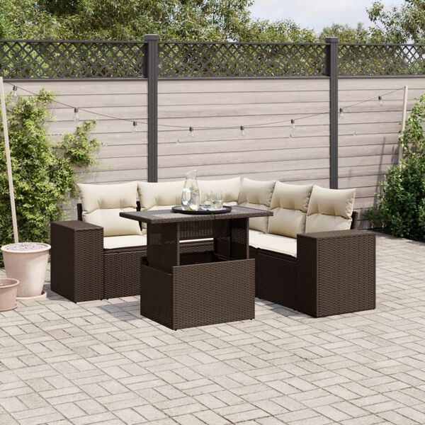 vidaXL 6-delige Loungeset met kussens poly rattan bruin