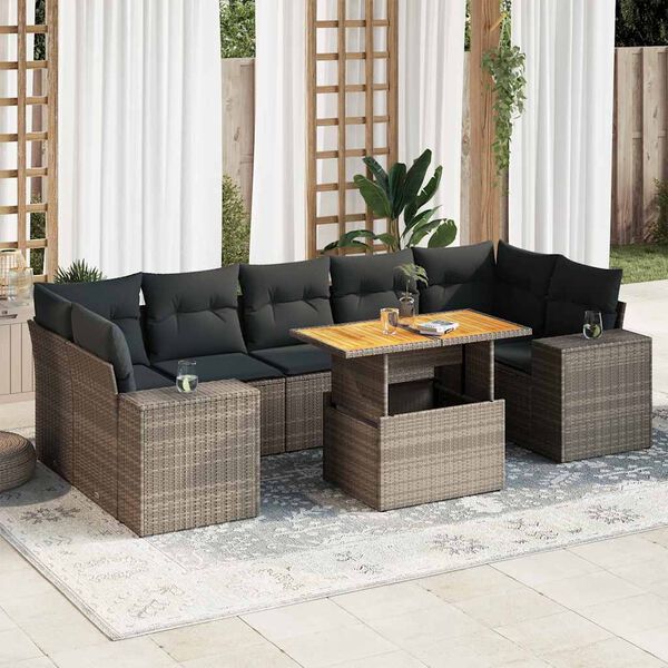 vidaXL 8-delige Loungeset met kussens poly rattan grijs