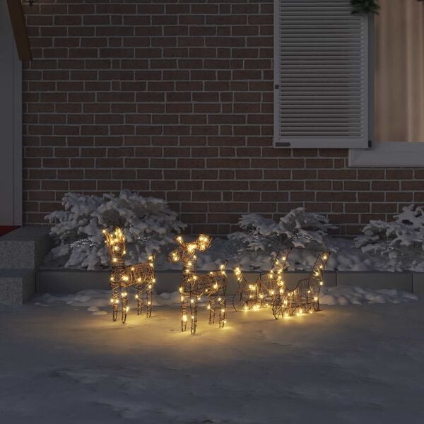 vidaXL Rendier trek slede met 160 LED Warmwit 53 x 28 x 33 cm Rattan