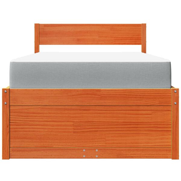 vidaXL Bed met lades en matras massief grenenhout wasbruin 100x200 cm
