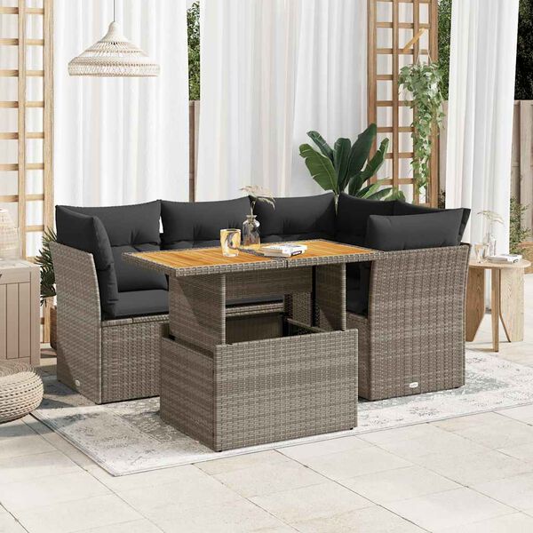 vidaXL 5-delige Loungeset met kussens poly rattan grijs