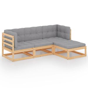 vidaXL 4-delige Loungeset met kussens massief grenenhout