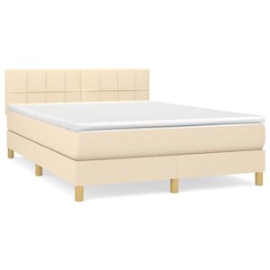 vidaXL Boxspring met matras stof cr&egrave;mekleurig 140x190 cm