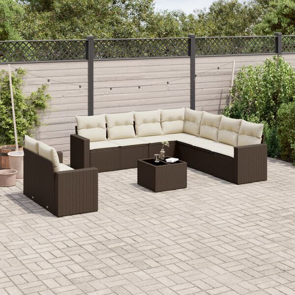 vidaXL 10-delige Loungeset met kussens poly rattan bruin