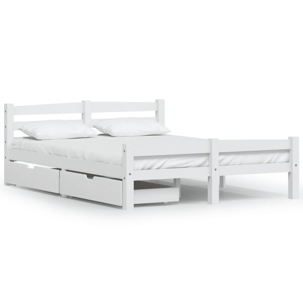 vidaXL Bedframe met 2 lades massief grenenhout wit 140x200 cm