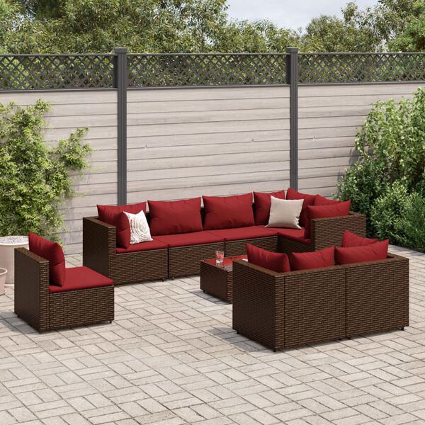 vidaXL 8-delige Loungeset met kussens poly rattan bruin