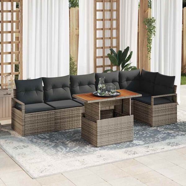 vidaXL Tuin Sofa Set met opslag 7 pcs Grijs Poly riet