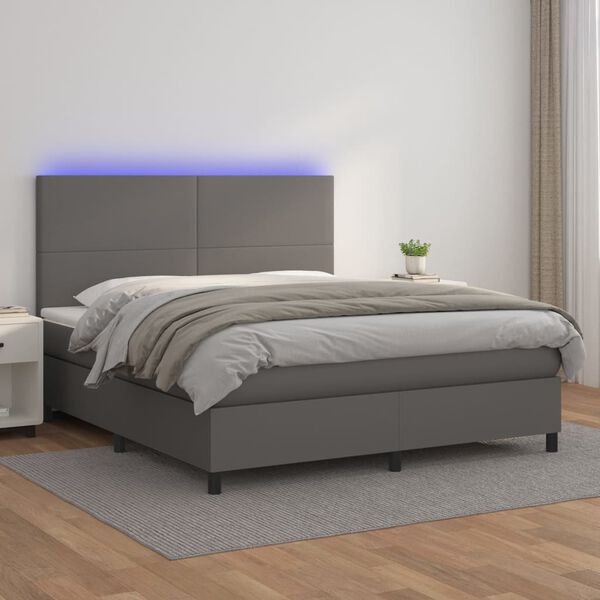 vidaXL Boxspring met matras en LED kunstleer grijs 160x200 cm