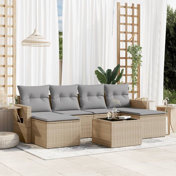 vidaXL 7-delige Loungeset met kussens poly rattan beige
