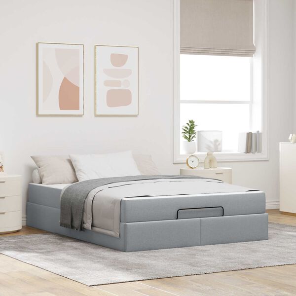 vidaXL Bedframe met matras met matras 2 pcs Lichtgrijs Stof