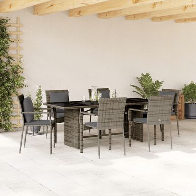 vidaXL 7-delige Tuinset met kussens poly rattan grijs