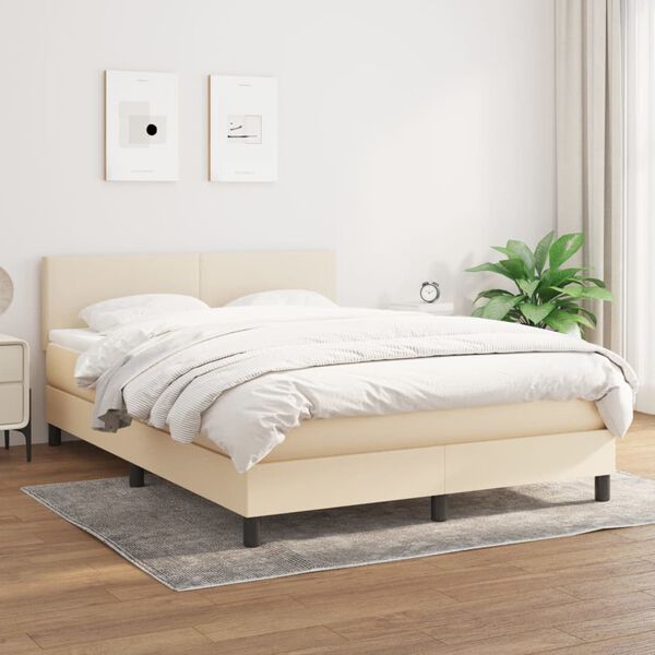 vidaXL Boxspring met matras stof cr&egrave;mekleurig 140x200 cm