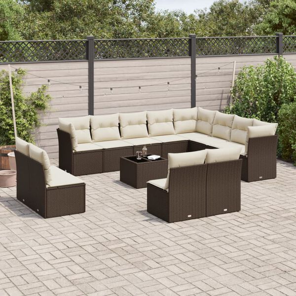 vidaXL 13-delige Loungeset met kussens poly rattan bruin