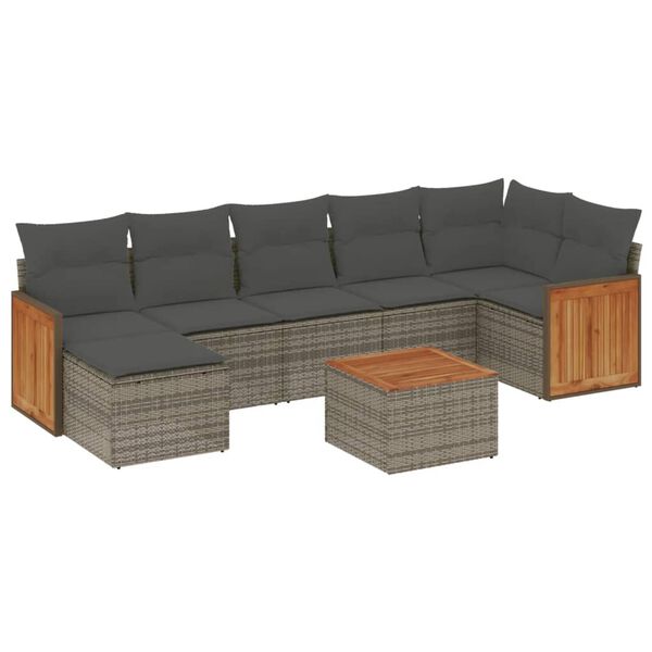 vidaXL 8-delige Loungeset met kussens poly rattan grijs