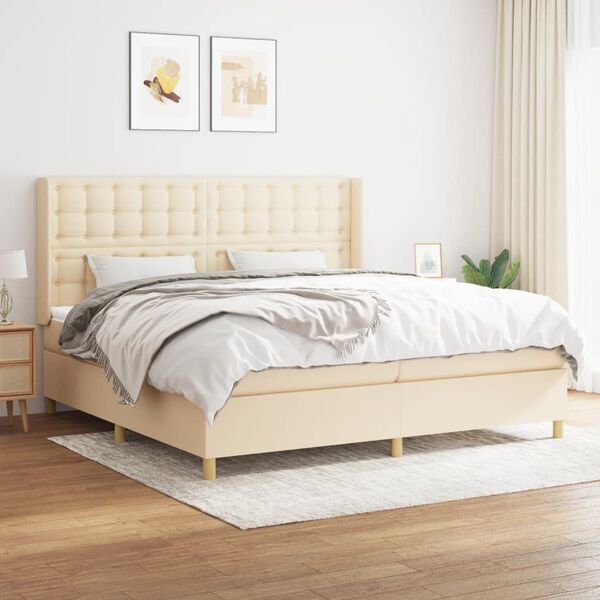 vidaXL Boxspring met matras stof cr&egrave;mekleurig 200x200 cm