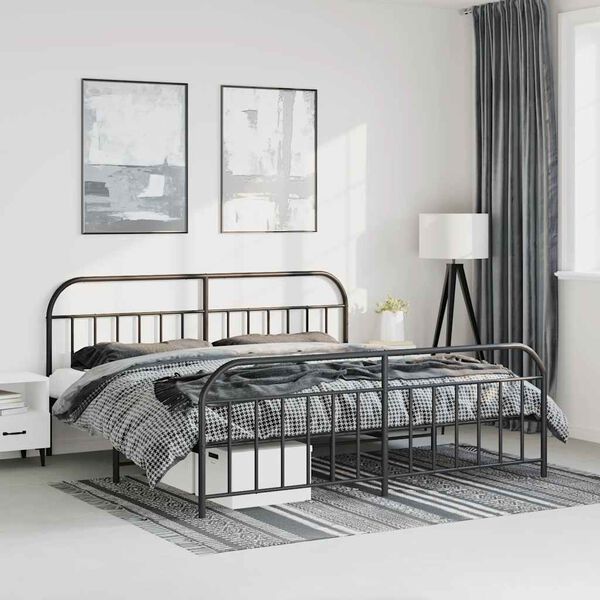 vidaXL Bedframe met hoofd- en voeteneinde metaal zwart 193x203 cm