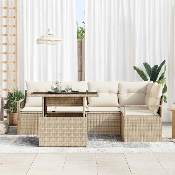 vidaXL Tuin Sofa Set met kussen 6 pcs Beige en Cr&egrave;me poly rattan