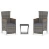 vidaXL 3-delige Loungeset met kussens poly rattan grijs