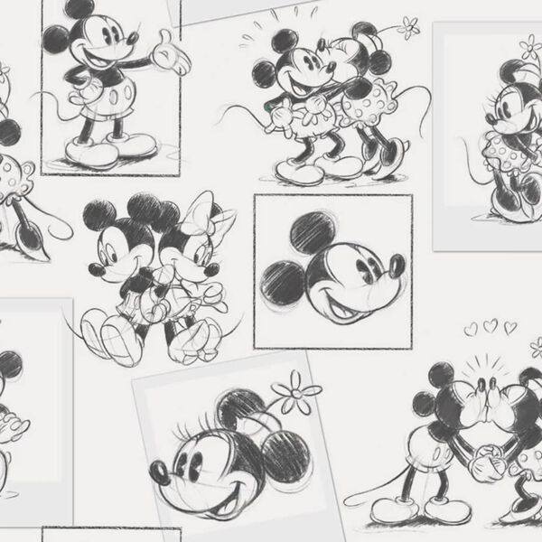 Noordwand Behang Kids @ Home Mickey and Minnie Sketch zwart en wit