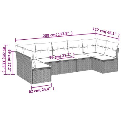 vidaXL 7-delige Loungeset met kussens poly rattan bruin