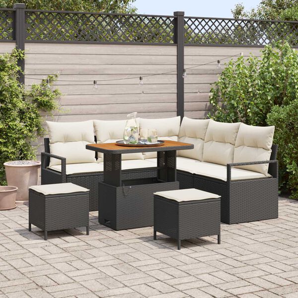 vidaXL Tuin Sofa Set met kussen met opslag 8 pcs Zwart en Cr&egrave;me