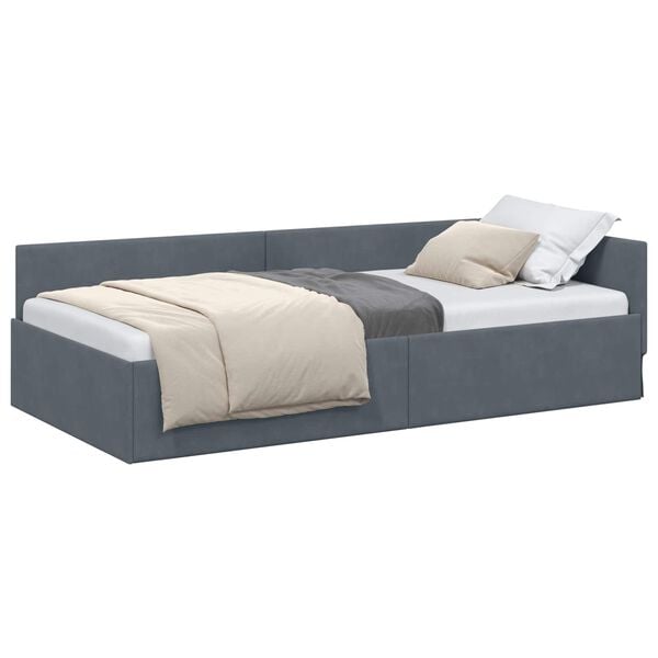 vidaXL Hoekbedframe Donkergrijs 100 cm x 200 cm VelvetenPlywood