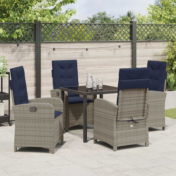 vidaXL Tuin eettafelset met kussen 5 pcs Grijs poly rattan