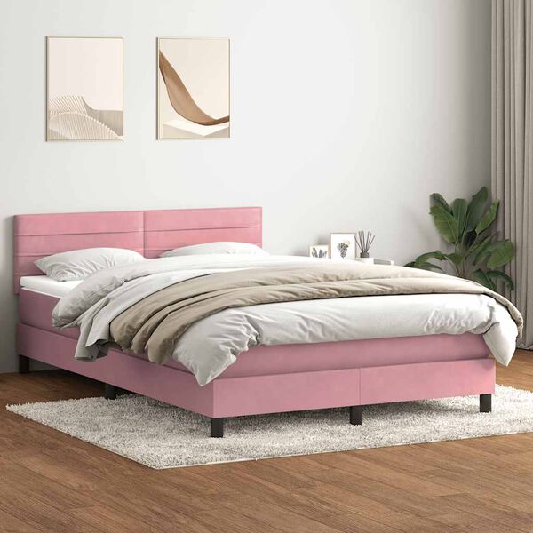 vidaXL Boxspring met matras fluweel roze 140x220 cm