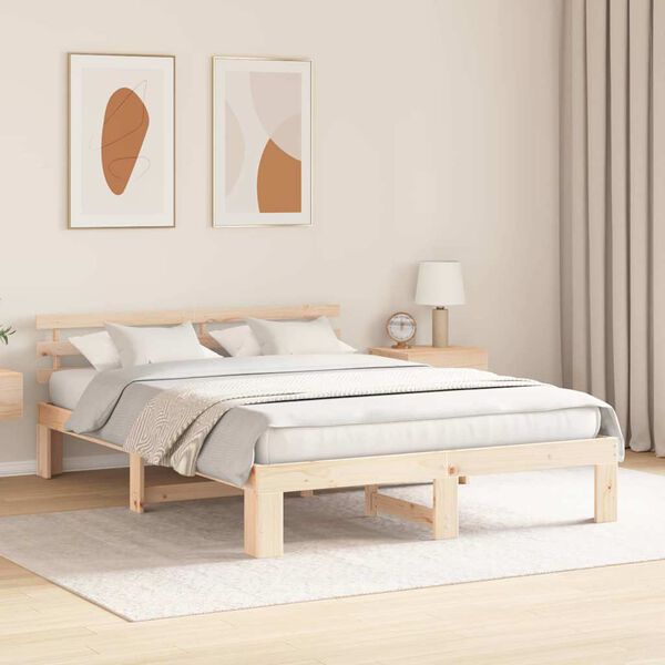 vidaXL Bedframe met hoofdeinde Naturel 160 x 200 cm Massief grenenhout