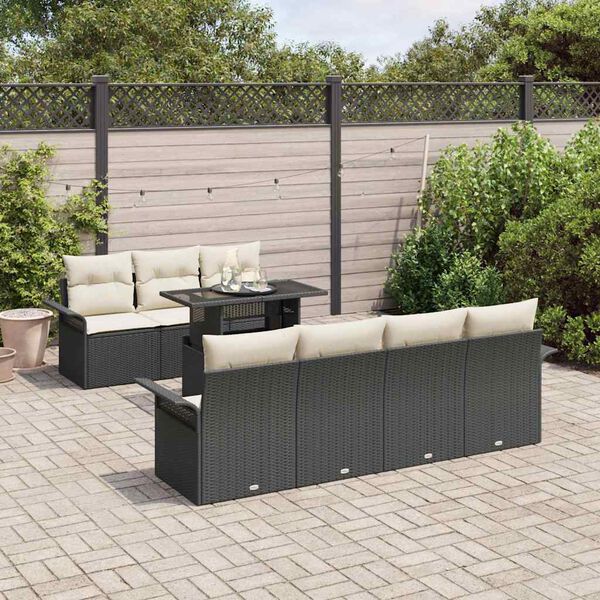 vidaXL Tuin Sofa Set met kussen met opslag 8 pcs Zwart Poly Rattan