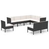 vidaXL 9-delige Loungeset met kussens poly rattan zwart