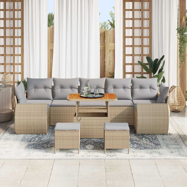 vidaXL Tuin Sofa Set met kussen met opslag 10 pcs beige en lichtgrijs