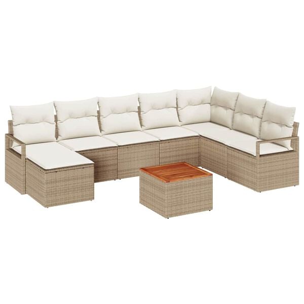 vidaXL Tuin Sofa Set met kussen 9 pcs Beige Poly riet