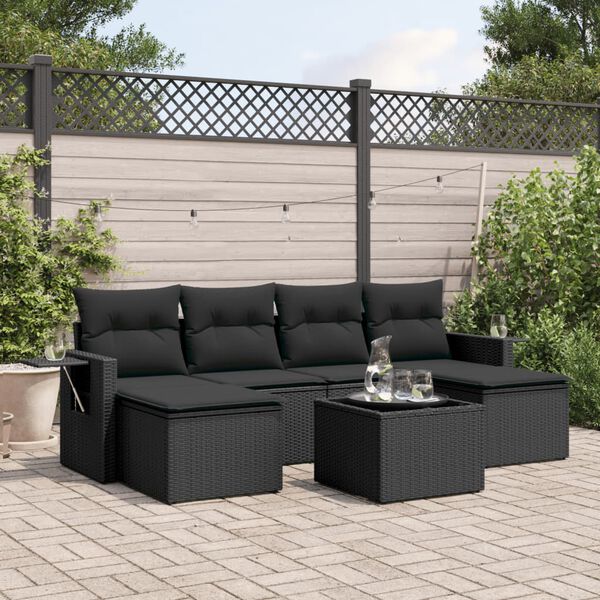vidaXL 7-delige Loungeset met kussens poly rattan zwart