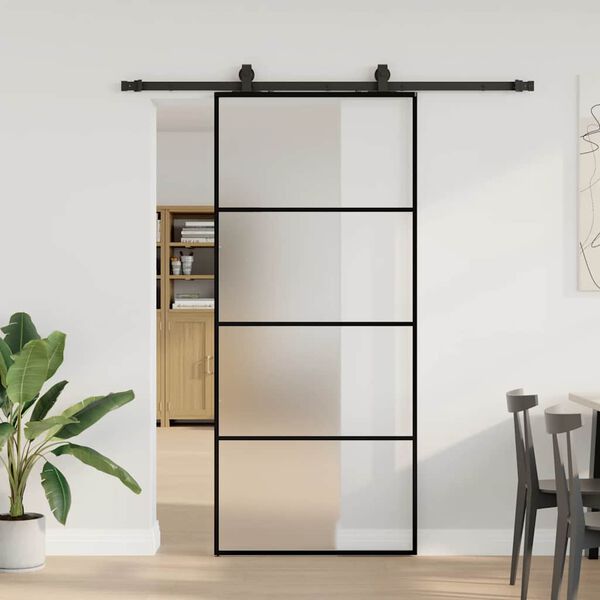 vidaXL Schuifdeur met beslagset 90x205 cm ESG glas zwart