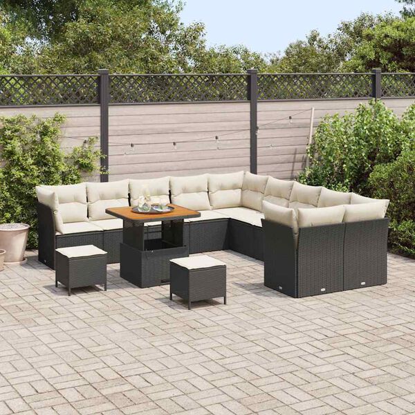 vidaXL Tuin Sofa Set met kussen 13 pcs Zwart en Cr&egrave;me poly rattan