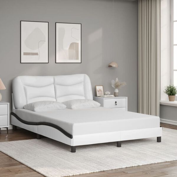 vidaXL Bedframe zonder matras "Hvar" kunstleer wit en zwart 140x190 cm